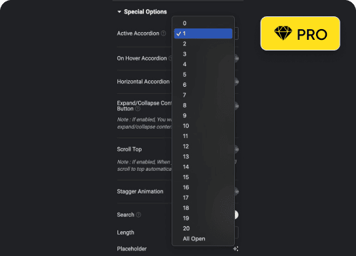 Set custom accordion item open close all open all advanced accordion for elementor from the plus addons for elementor