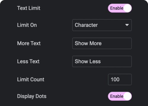 Set text limit in feed description social feed widget for elementor from the plus addons for elementor