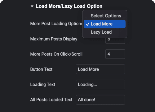Social post feed loading options social feed widget for elementor from the plus addons for elementor