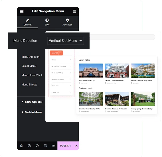 Vertical toggle mega menu mega menu builder for elementor from the plus addons for elementor
