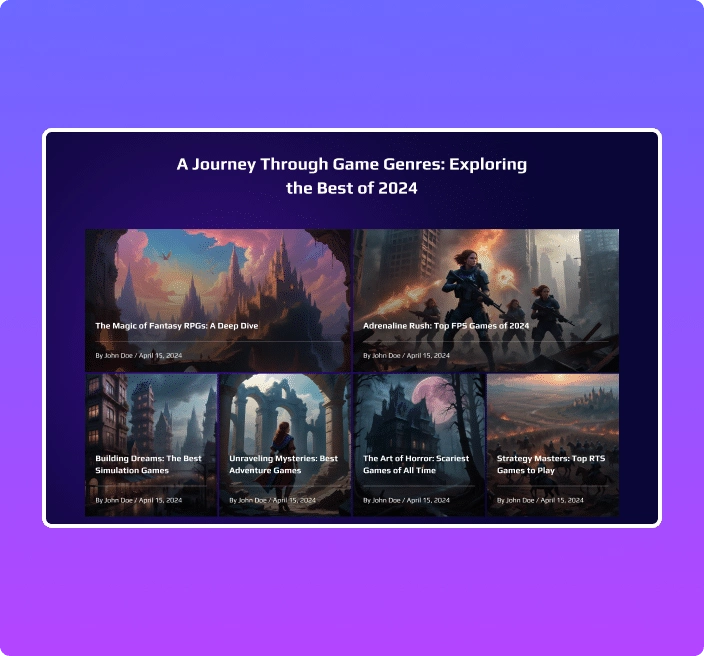 Video games magazine listing dynamic magazine slider for elementor from the plus addons for elementor