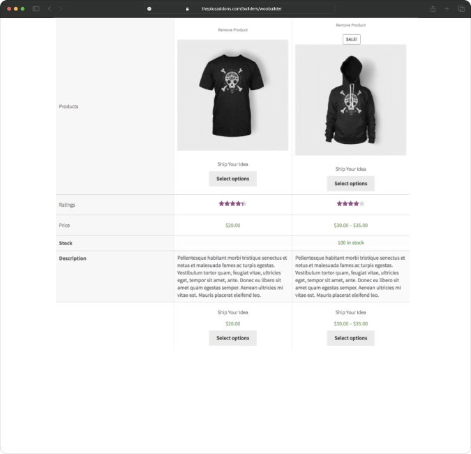 Woocommerce product compare before image woocommerce store builder for elementor from the plus addons for elementor