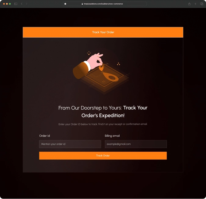 Woocommerce track your order after woocommerce store builder for elementor from the plus addons for elementor