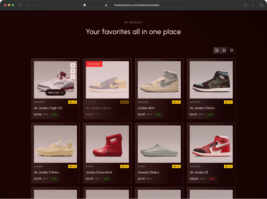 Woocommerce wishlist before after 2 wishlist from the plus addons for elementor
