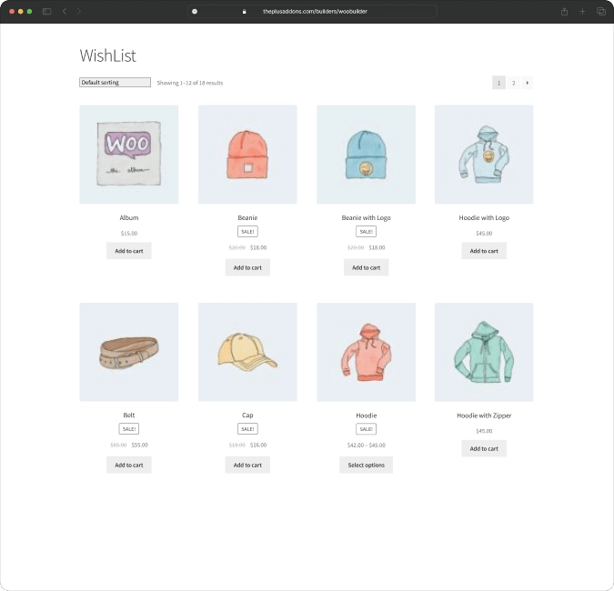 Woocommerce wishlist before image woocommerce store builder for elementor from the plus addons for elementor