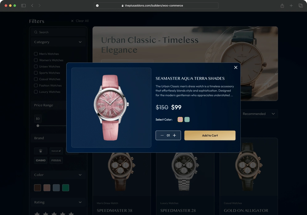 Woocommerce quick view dark quick view from the plus addons for elementor