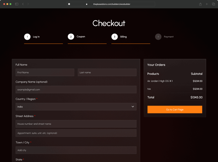 multicheckout dark Builder from The Plus Addons for Elementor