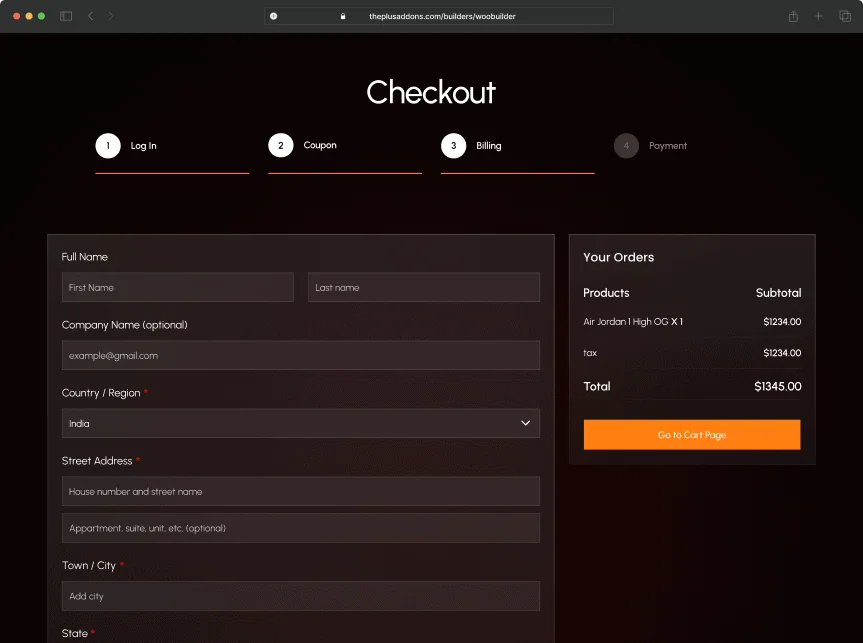 Multicheckout dark multi step checkout for woocommerce from the plus addons for elementor