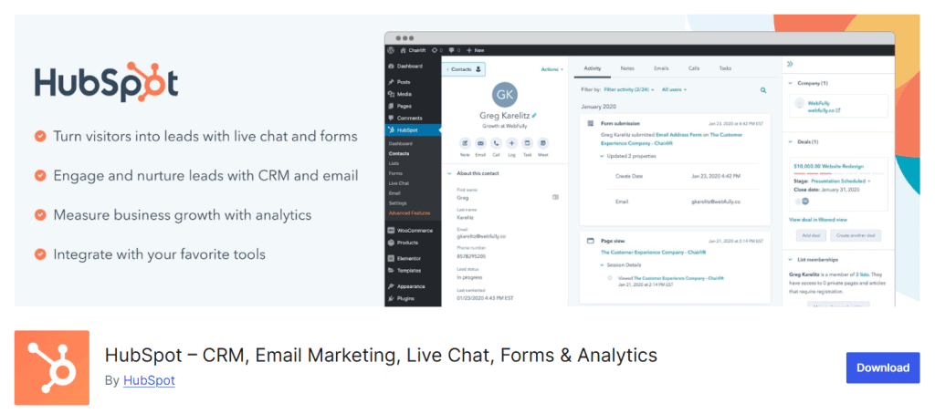 HubSpot | The Plus Addons for Elementor Hubspot 7 best wordpress live chat plugins from the plus addons for elementor