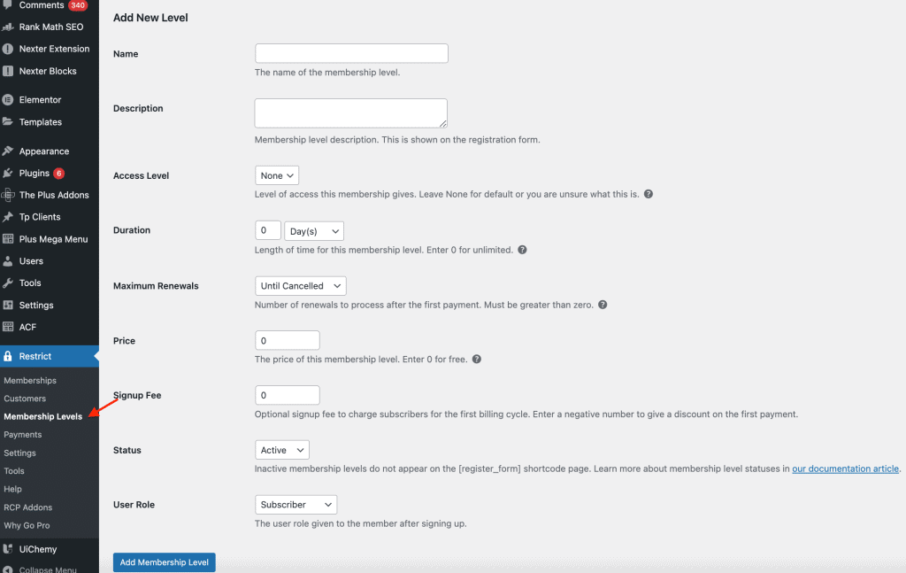 Membership levels | The Plus Addons for Elementor Membership levels how to restrict content to registered users in wordpress from the plus addons for elementor