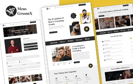 Mensgroomx top 3 elementor fashion templates [complete kit] from the plus addons for elementor