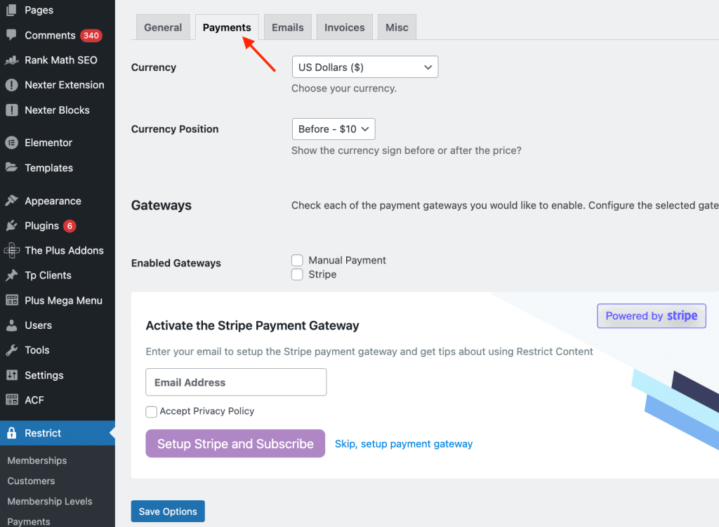 Payments tab | The Plus Addons for Elementor Payments tab how to restrict content to registered users in wordpress from the plus addons for elementor