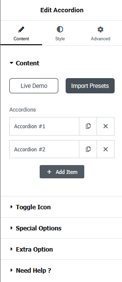 Add content in accordion widget how to show and hide text in wordpress from the plus addons for elementor