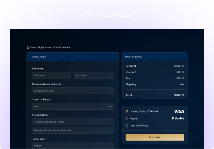 Checkout page woocommerce store builder for elementor from the plus addons for elementor