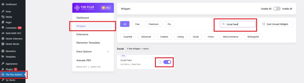 Enable social feed widget | The Plus Addons for Elementor Enable social feed widget how to fix facebook and instagram oembed issue in wordpress from the plus addons for elementor