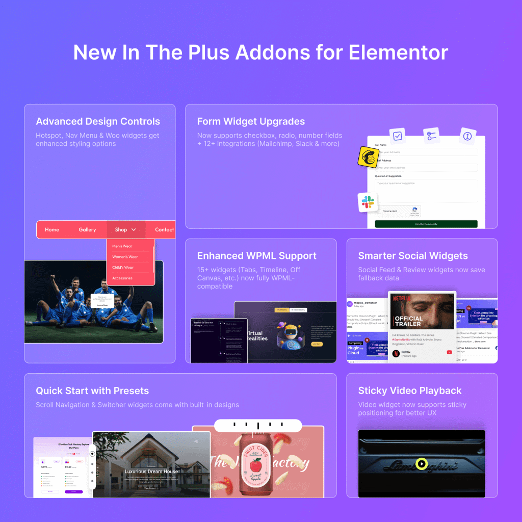 New in the plus addons for elementor may 2025 monthly updates: sticky video support, fallback for social feeds, new widgets presets & more from the plus addons for elementor
