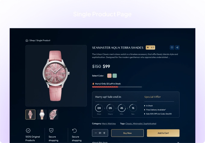 Product single page woocommerce store builder for elementor from the plus addons for elementor