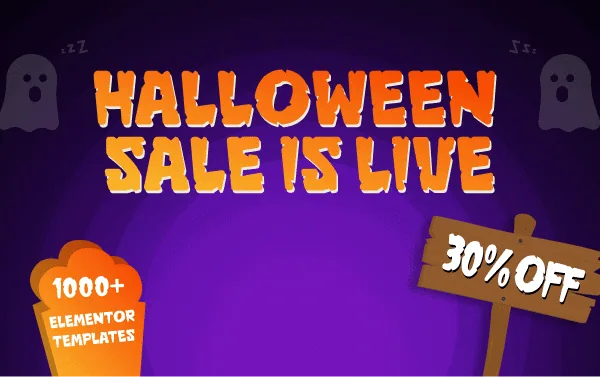 Halloween offer banner the plus addons for elementor (up to 50% off) - discounts code & offers from the plus addons for elementor