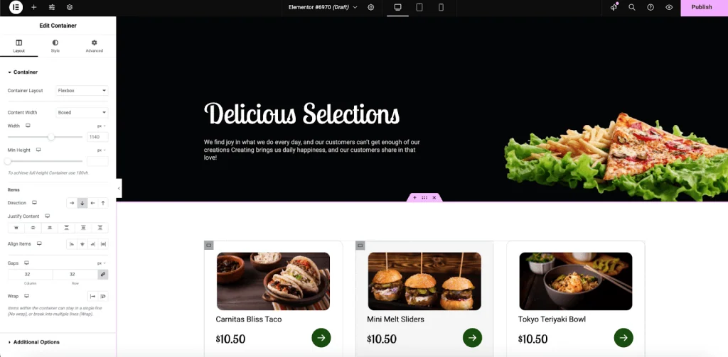 Customize the template 1 how to create a restaurant menu in wordpress from the plus addons for elementor