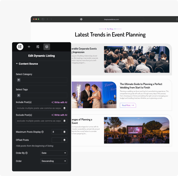 Event website advanced query builder for elementor from the plus addons for elementor