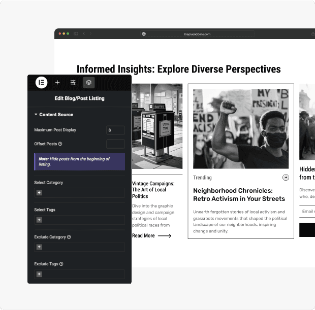 News or magazine website advanced query builder for elementor from the plus addons for elementor