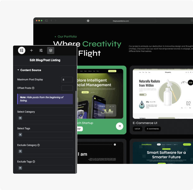 Portfolio website advanced query builder for elementor from the plus addons for elementor
