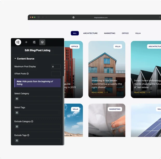 Real estate or directory website advanced query builder for elementor from the plus addons for elementor