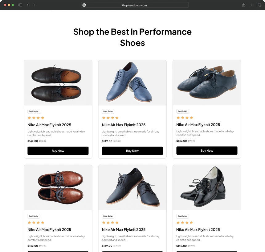 Shop shoes image woocommerce product loop skin for elementor from the plus addons for elementor