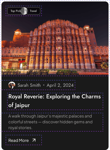 Travel images blog post loop skin for elementor from the plus addons for elementor