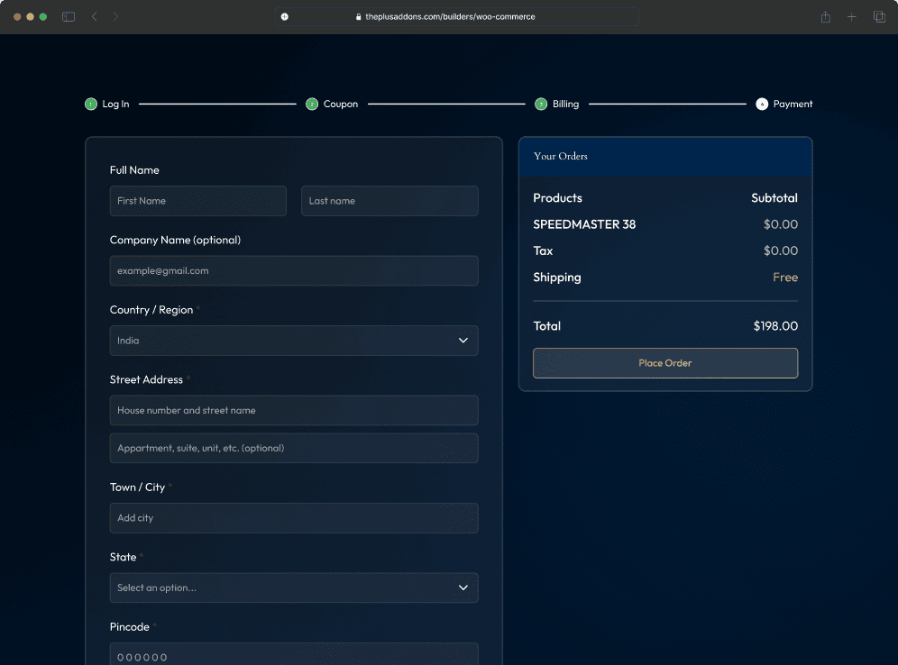 multicheckout Dark demo Builder from The Plus Addons for Elementor