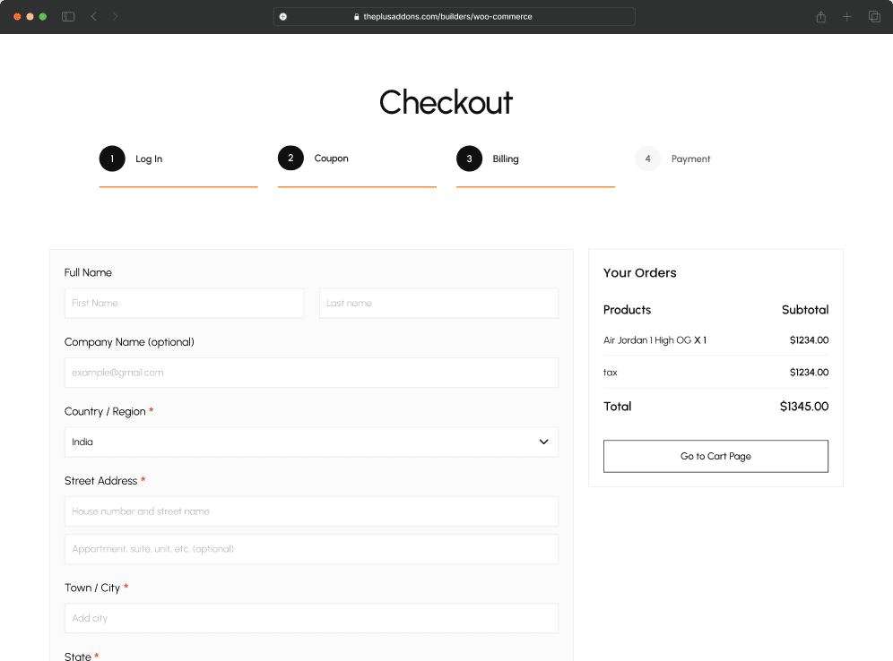 multicheckout light demo Builder from The Plus Addons for Elementor