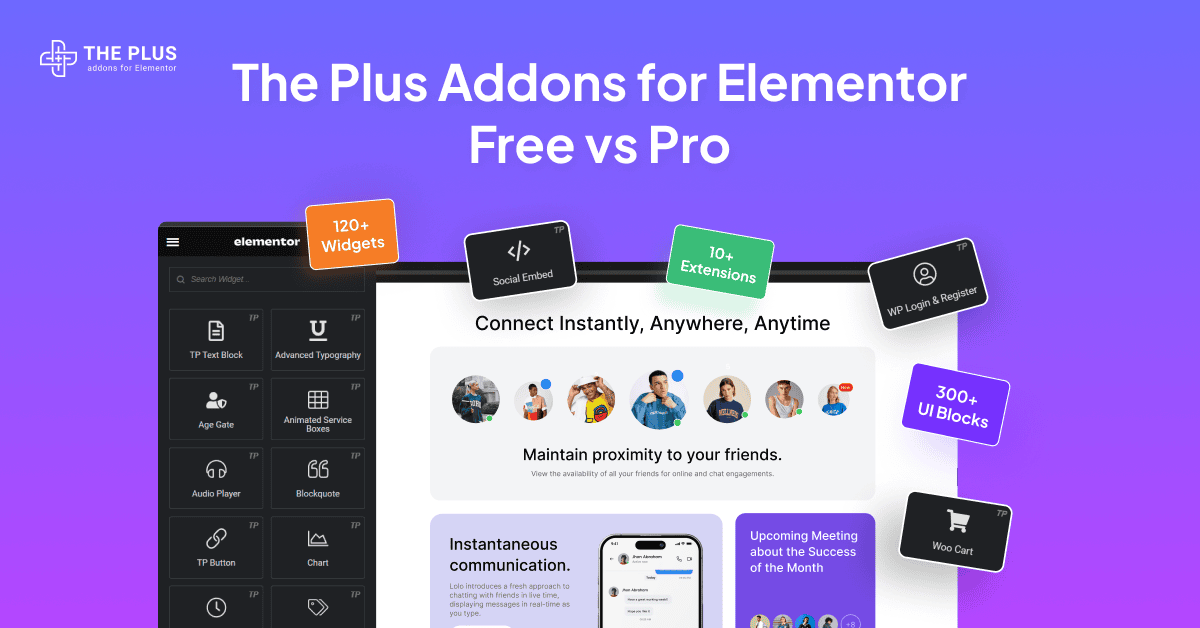 Free vs pro the plus addons features image free vs pro from the plus addons for elementor