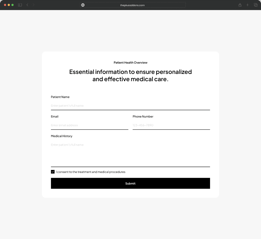 Hospital form image test page from the plus addons for elementor