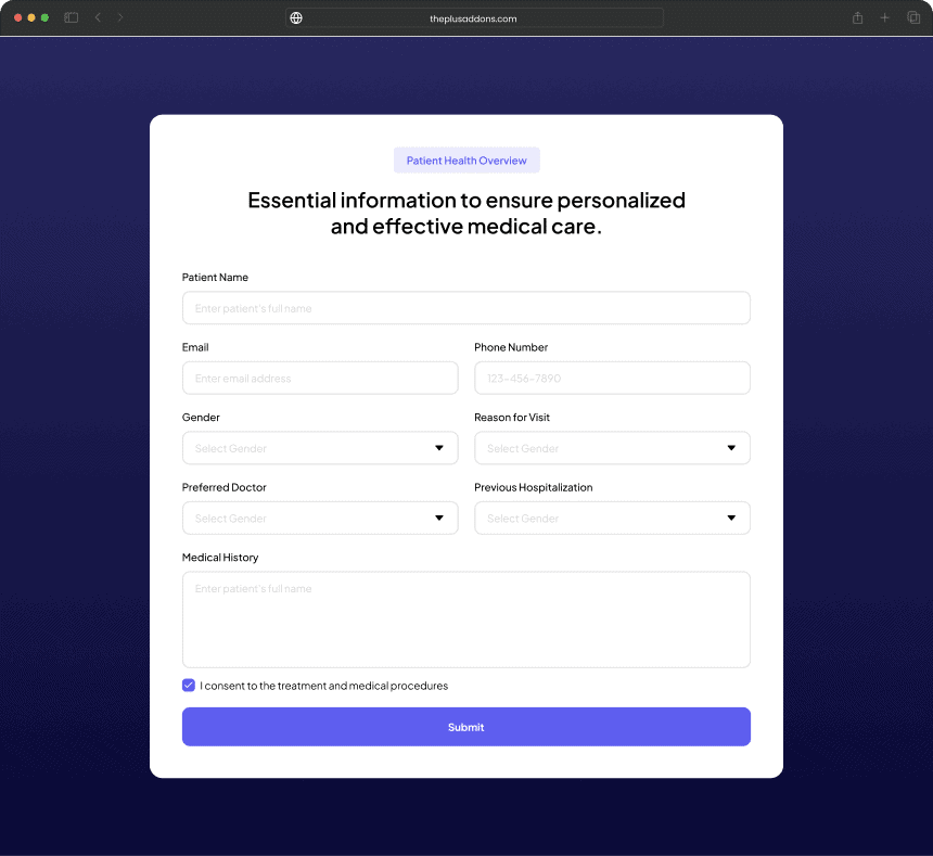 Personal details form image test page from the plus addons for elementor