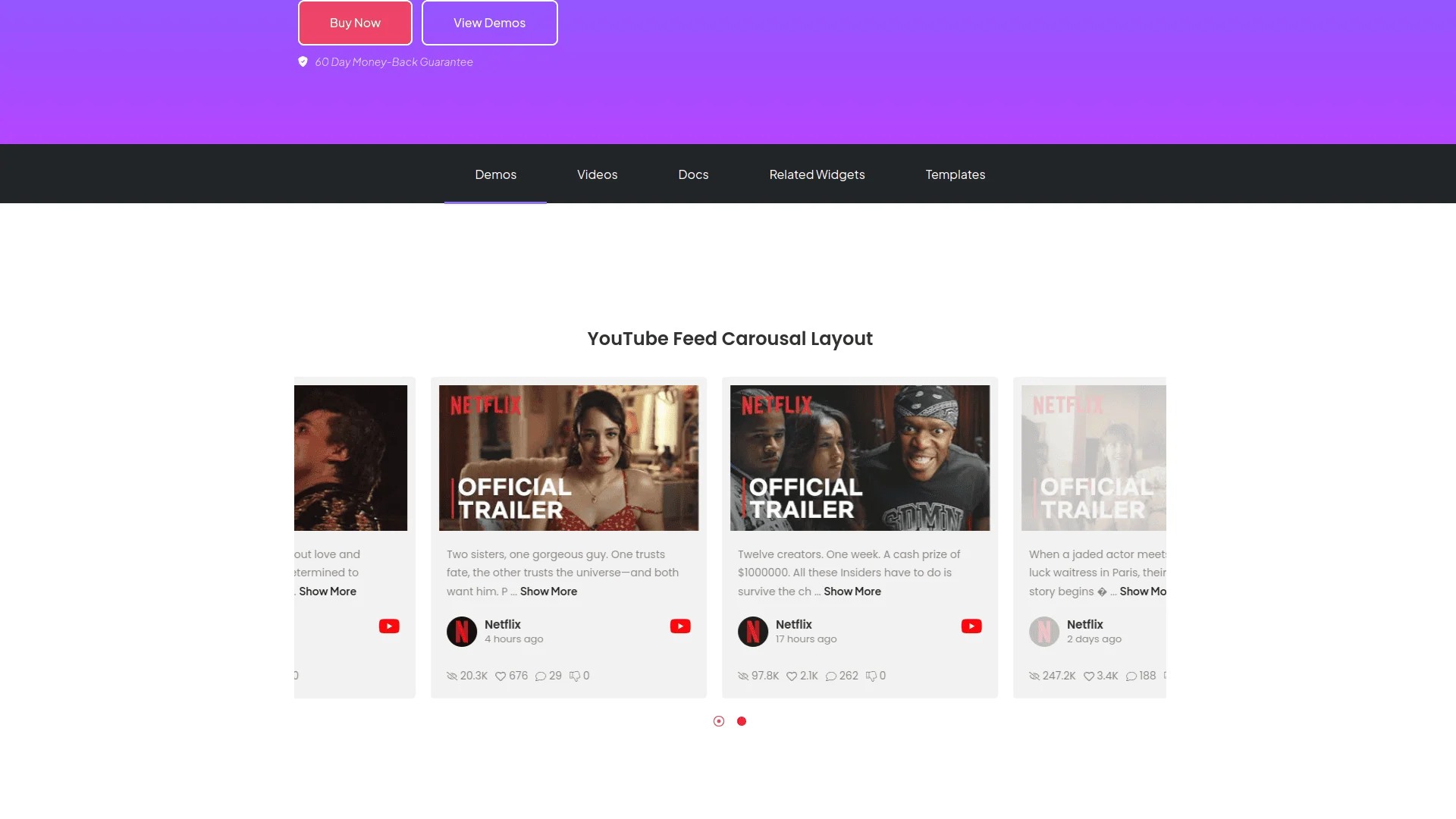 The plus addons for elementor youtube feed demos
