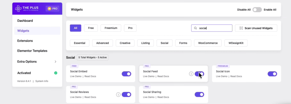 Social feed enable big update: new rss feed option, labels for widgets & more! From the plus addons for elementor