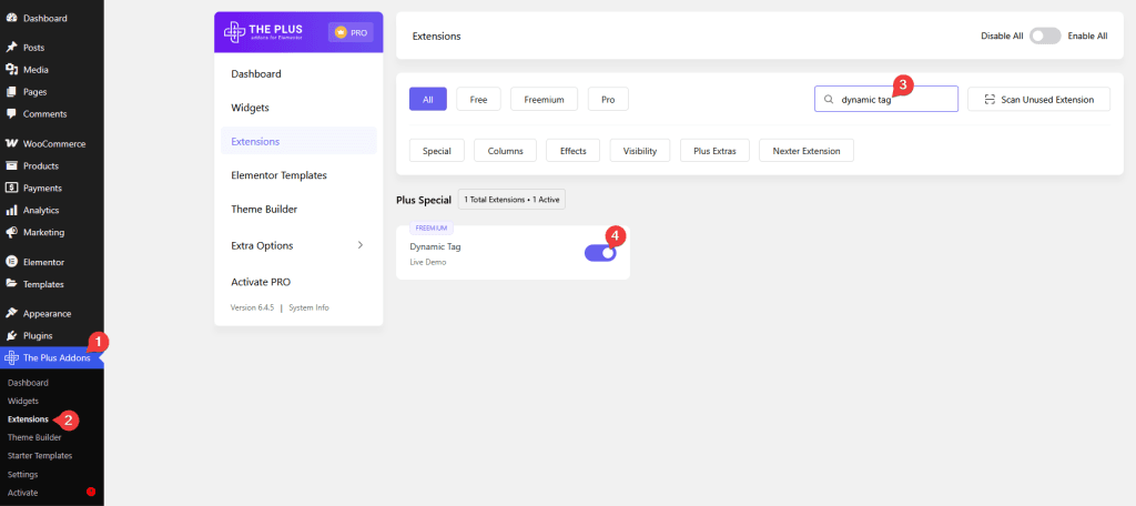 Dynamic tag activate how to add dynamic content in elementor? From the plus addons for elementor