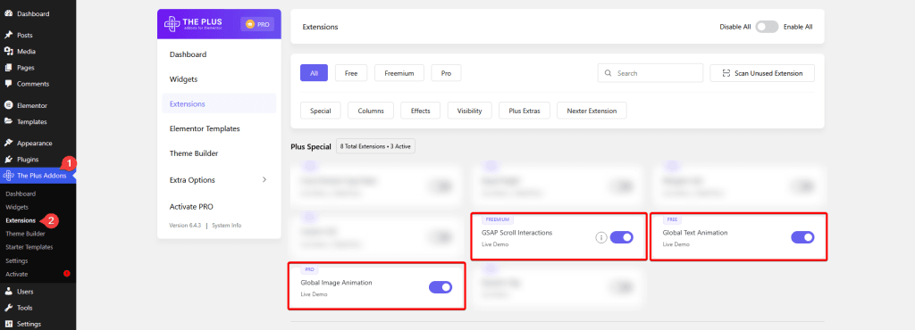 Gsap global extension activate how to add global gsap animation in elementor? From the plus addons for elementor