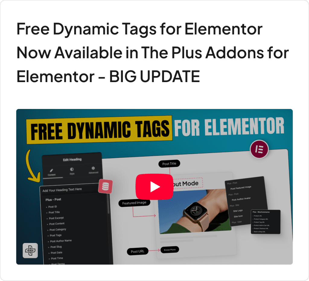 free dynamic tags for elementor | The Plus Addons for Elementor Free dynamic tags for elementor 🗞️january 2026 update: release: dynamic tag support, gsap animations (and something more) from the plus addons for elementor
