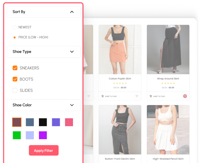 Ajax button for instant filter application wp filters for elementor — advanced filters for posts, products, and custom content from the plus addons for elementor