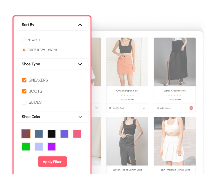 Ajax button for instant woocommerce filter application elementor woocommerce ajax product filters from the plus addons for elementor