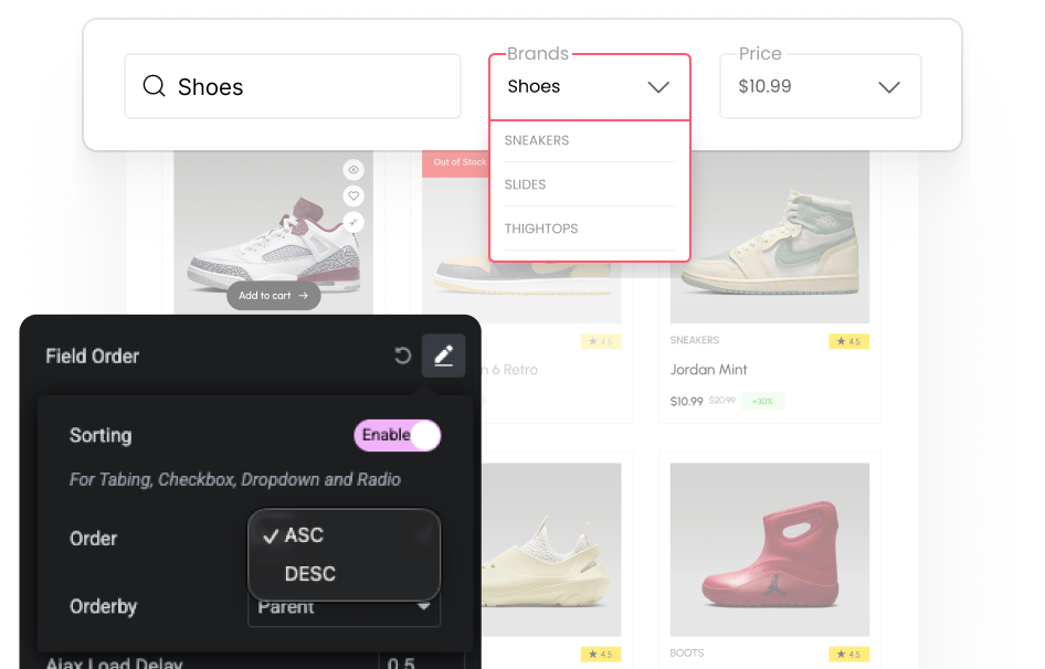 Full control over filter ordering for woocommerce products ascending descending custom sorting elementor woocommerce ajax product filters from the plus addons for elementor