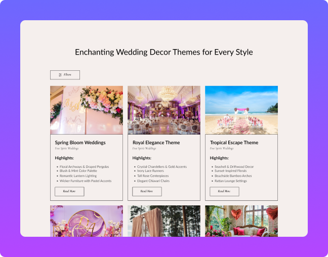 Wedding decor themes for elementor with sidebar filters wp filters for elementor — advanced filters for posts, products, and custom content from the plus addons for elementor