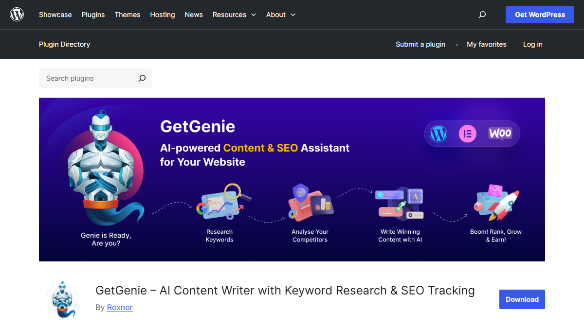Getgenie ai wordpress chatgpt plugin for seo content writers and keyword research