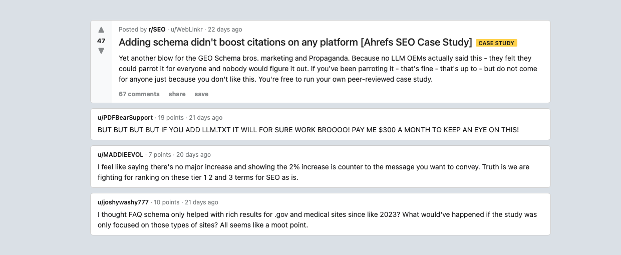 R/seo thread adding schema didnt boost citations on any platform ahrefs case study