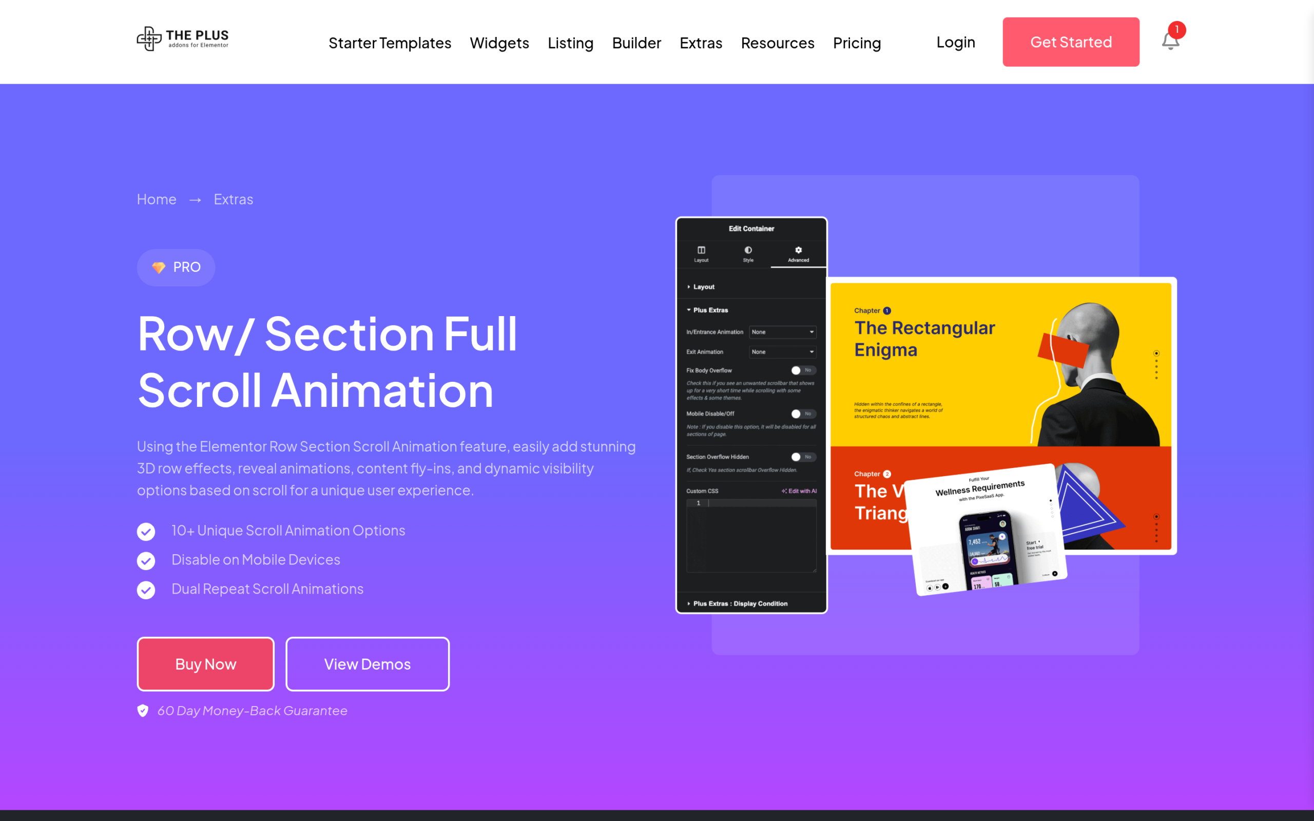 The plus addons for elementor section full-scroll page scroll effects