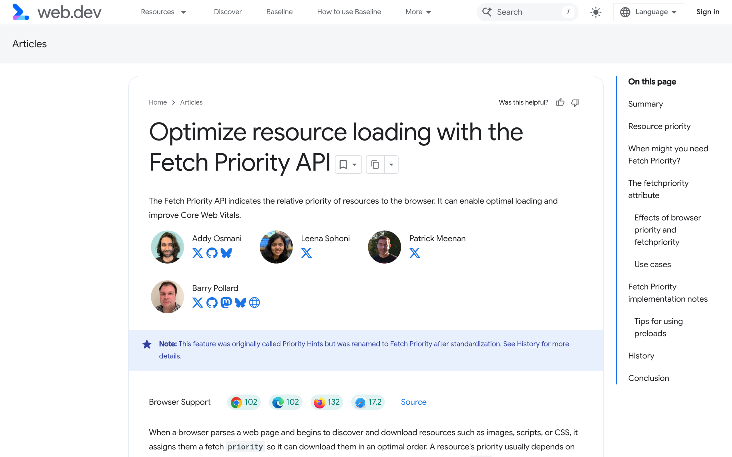 Google web. Dev guide to the fetch priority api