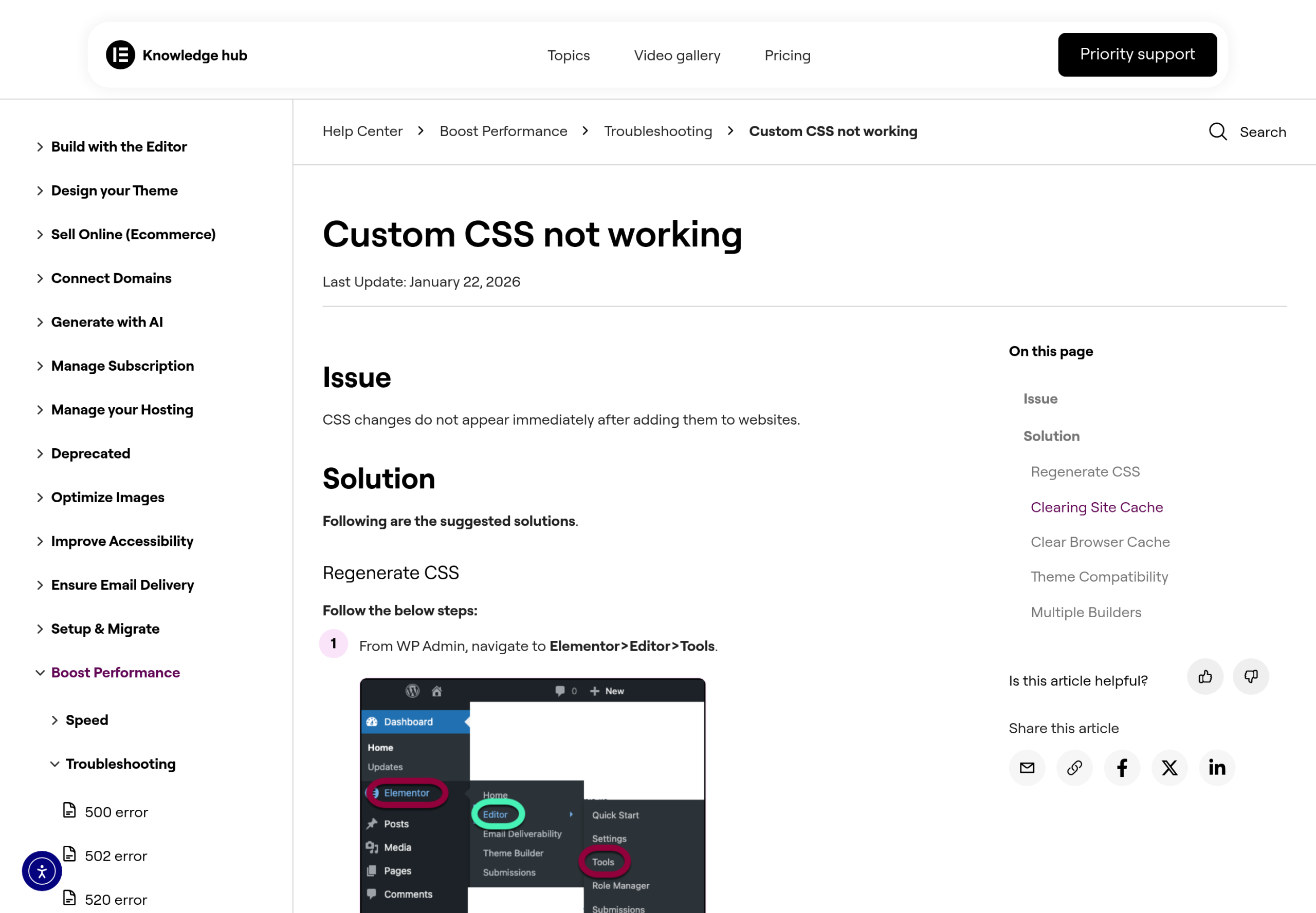 Fix: Elementor V4 Styling and CSS Not Loading (2026) Elementor help article on custom css not working, which documents the css print method troubleshooting step