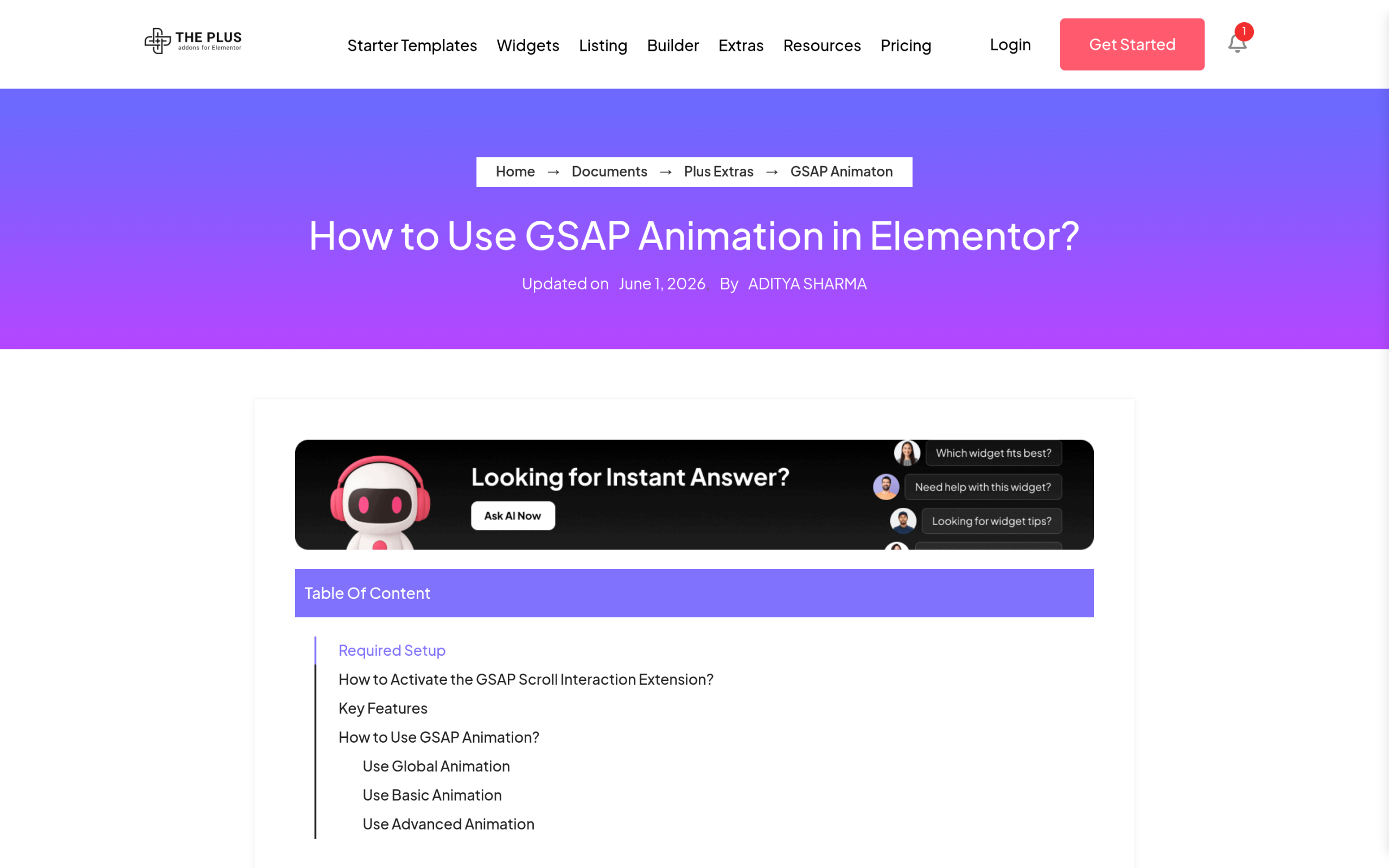 Using gsap animation in elementor with the plus addons
