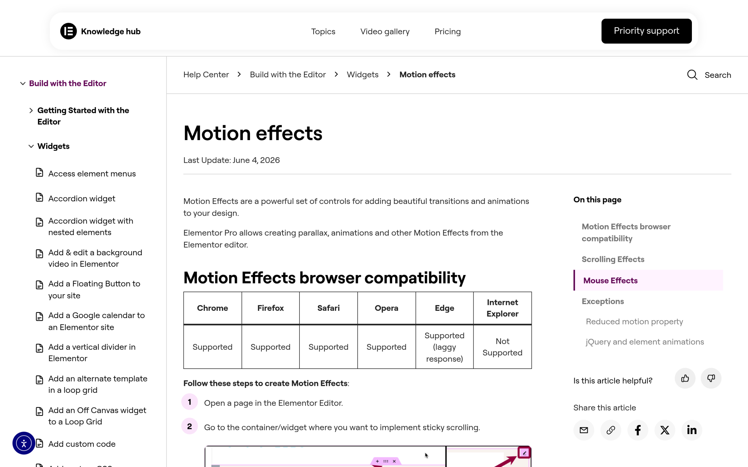 Elementor motion effects scrolling effects panel under the advanced tab